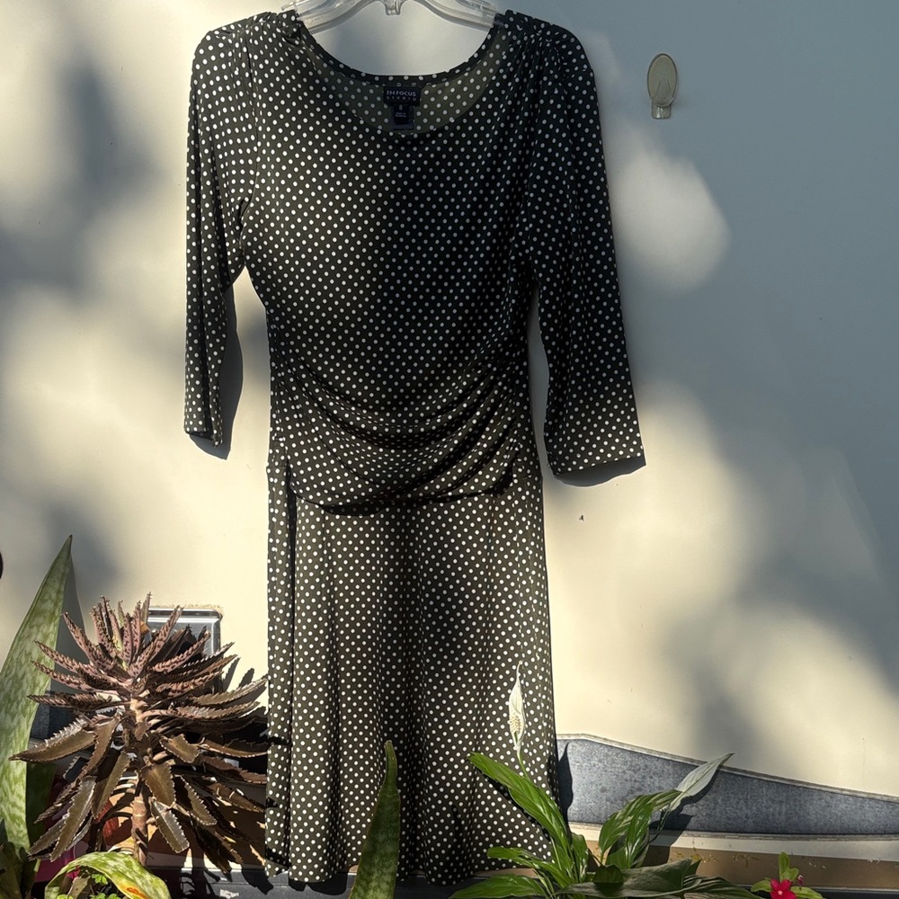 Enfocus Studio Black and White Polka Dot Long Sleeve Midi Dress